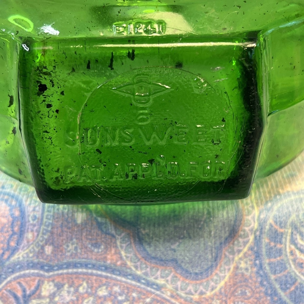 Vintage Sunsweet Prune Juice 1930's 40's Canteen Style Green Glass Bottle Jar - Picture 6 of 7